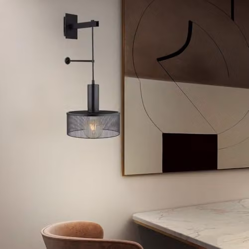 Globo Lighting Black Matt Metal Wall Lamp for Bedrooms, H 57 cm – 5