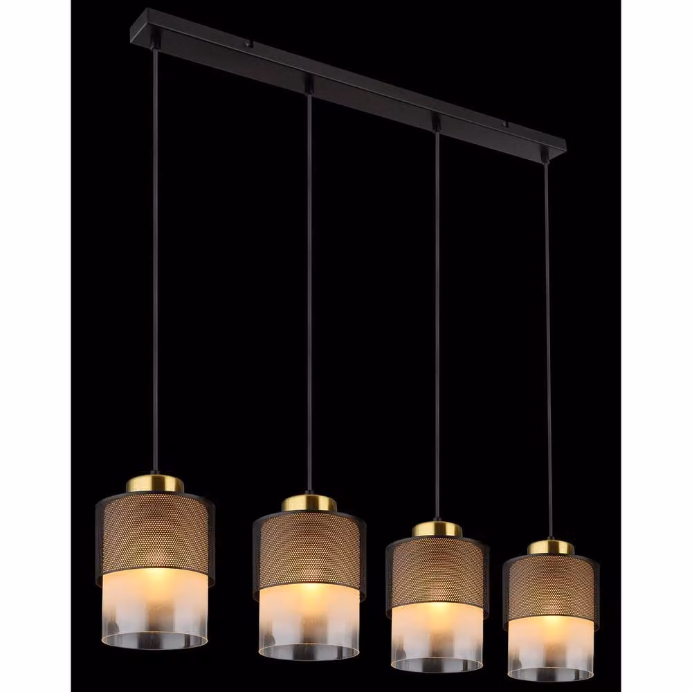 Netlighting Olga Bar Pendant Ceiling Light in Black with Transparent Glass Shade, 4x E27, Height Adjustable – 2