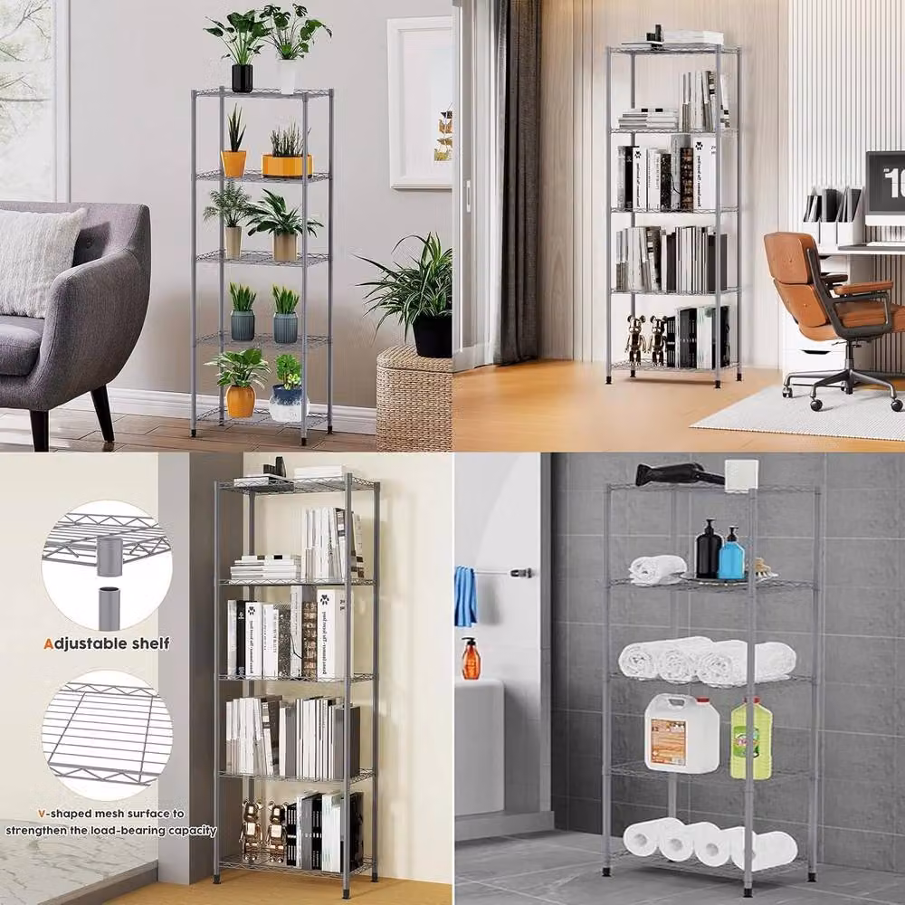ATEK 5 Tier Metal Wire Shelving Unit, Freestanding Storage Rack for Kitchen, Home Office or Bedroom, Silver or White, W/D/H: 58 x 35 x 160 cm – 3