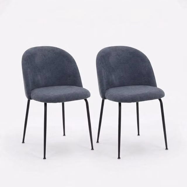 ERGOVEXA Set of 2 Modern Blue Dining Chairs with Padded Fabric Seats and Metal Legs – 1
