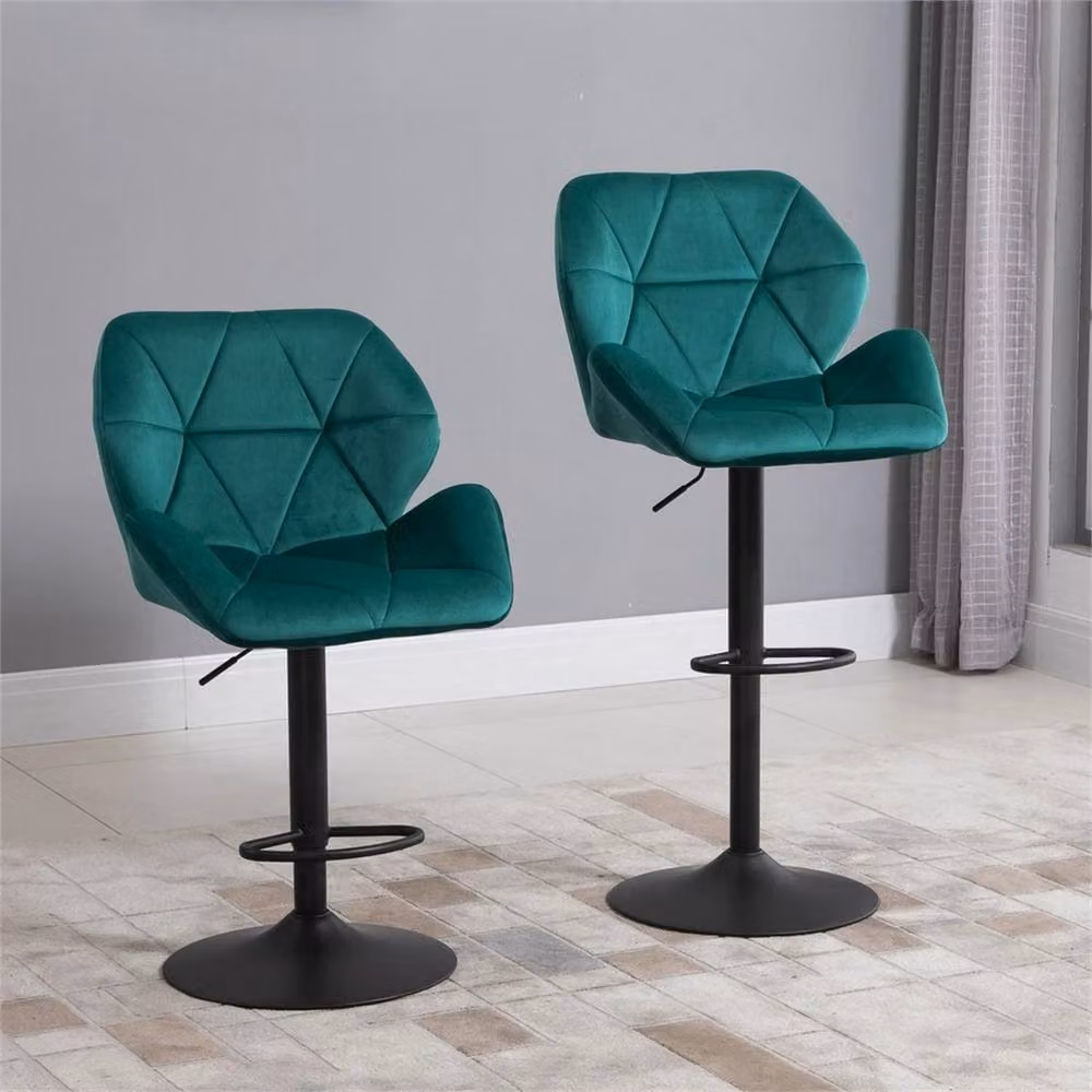 EONLION Set of 2 Green Velvet-Touch Bar Stools with Metal Legs, Height: 100 cm – 4
