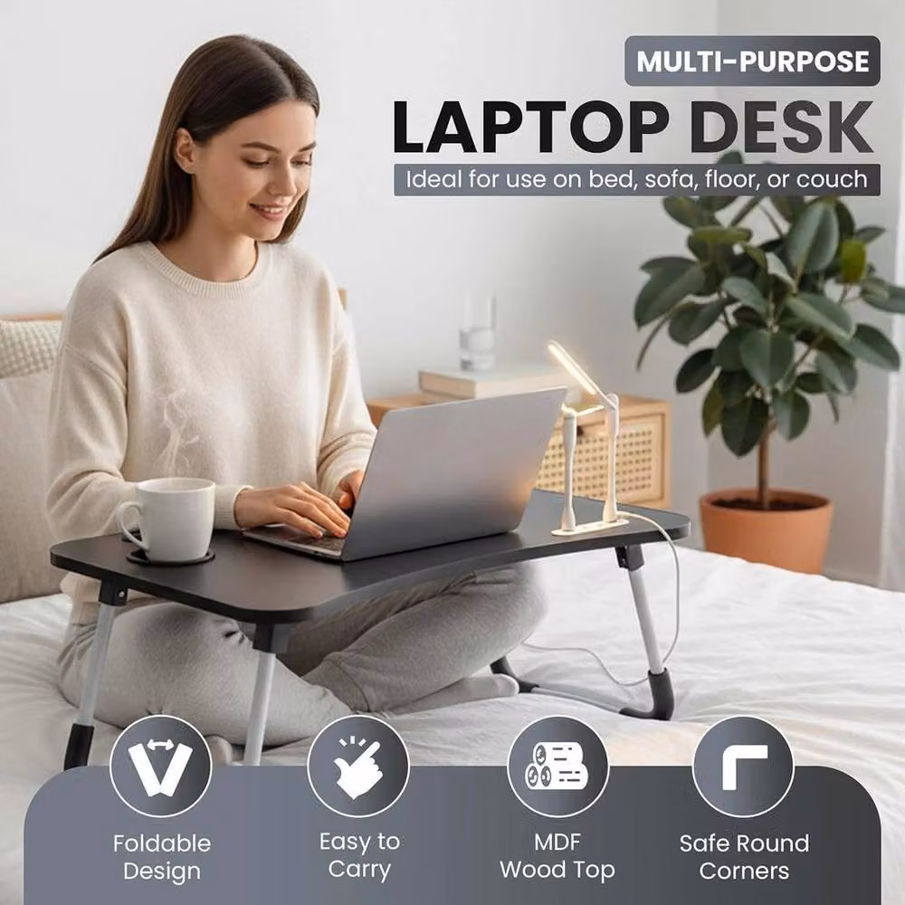 EONLION Folding Laptop Table in Black, 100 cm Width – 4