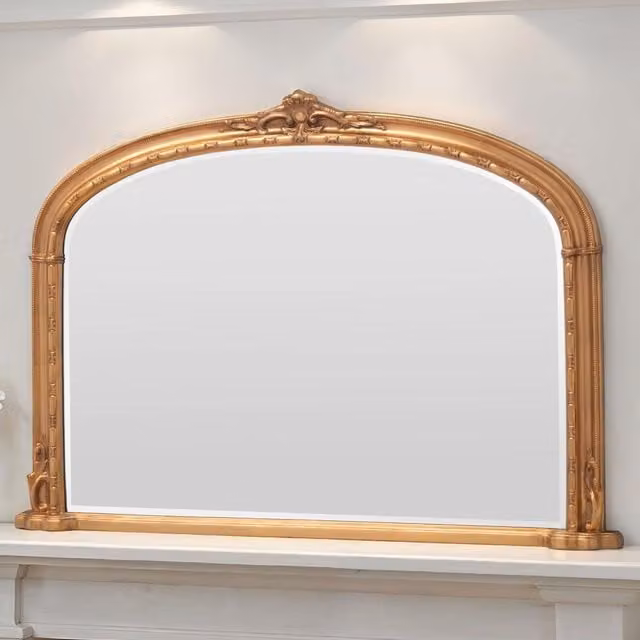 Yearn Victorian Arched Bevelled Overmantle Wall Mirror in Gold