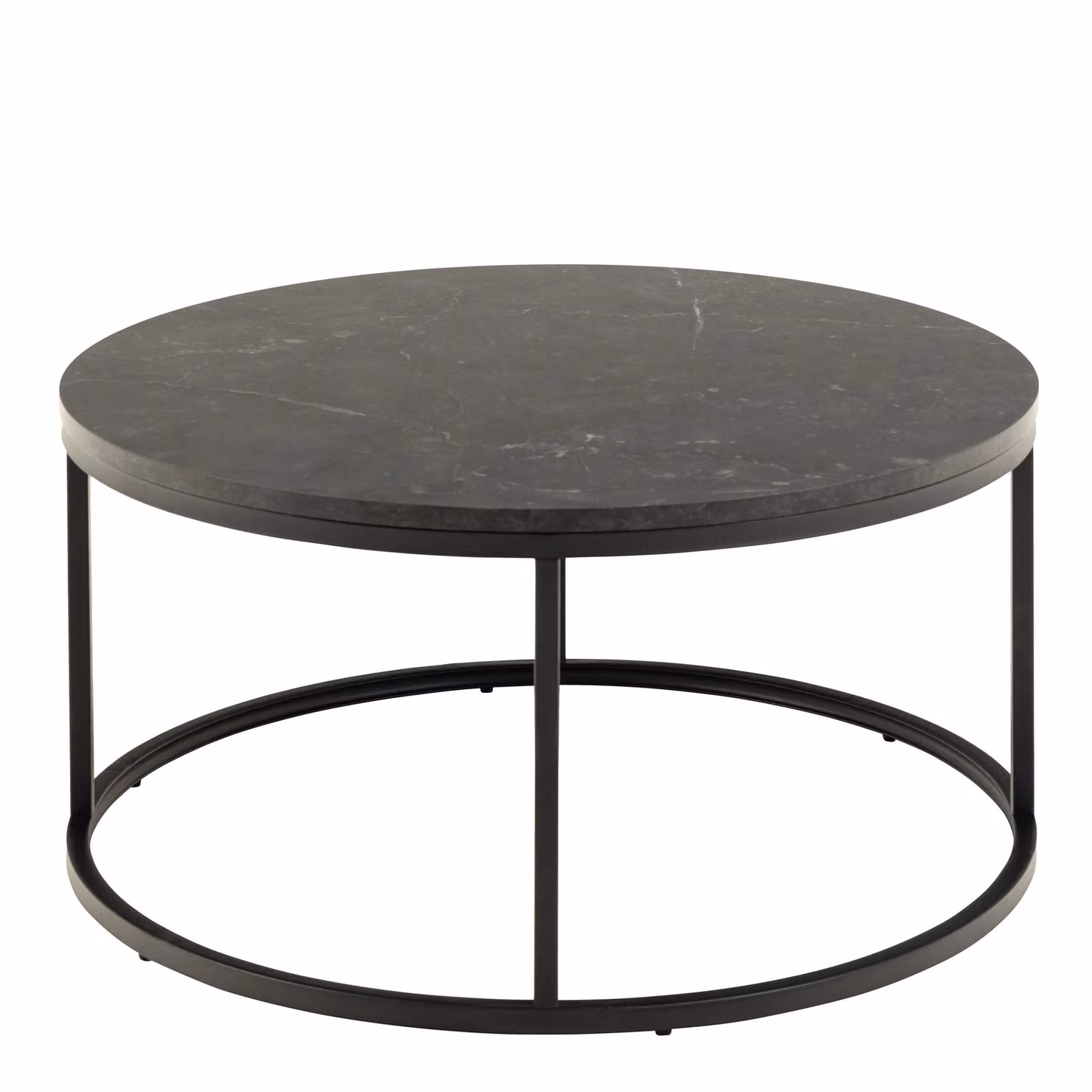 Furniture To Go Spiro Round Coffee Table with Black Marble Melamine Top and Black Metal Legs – 2