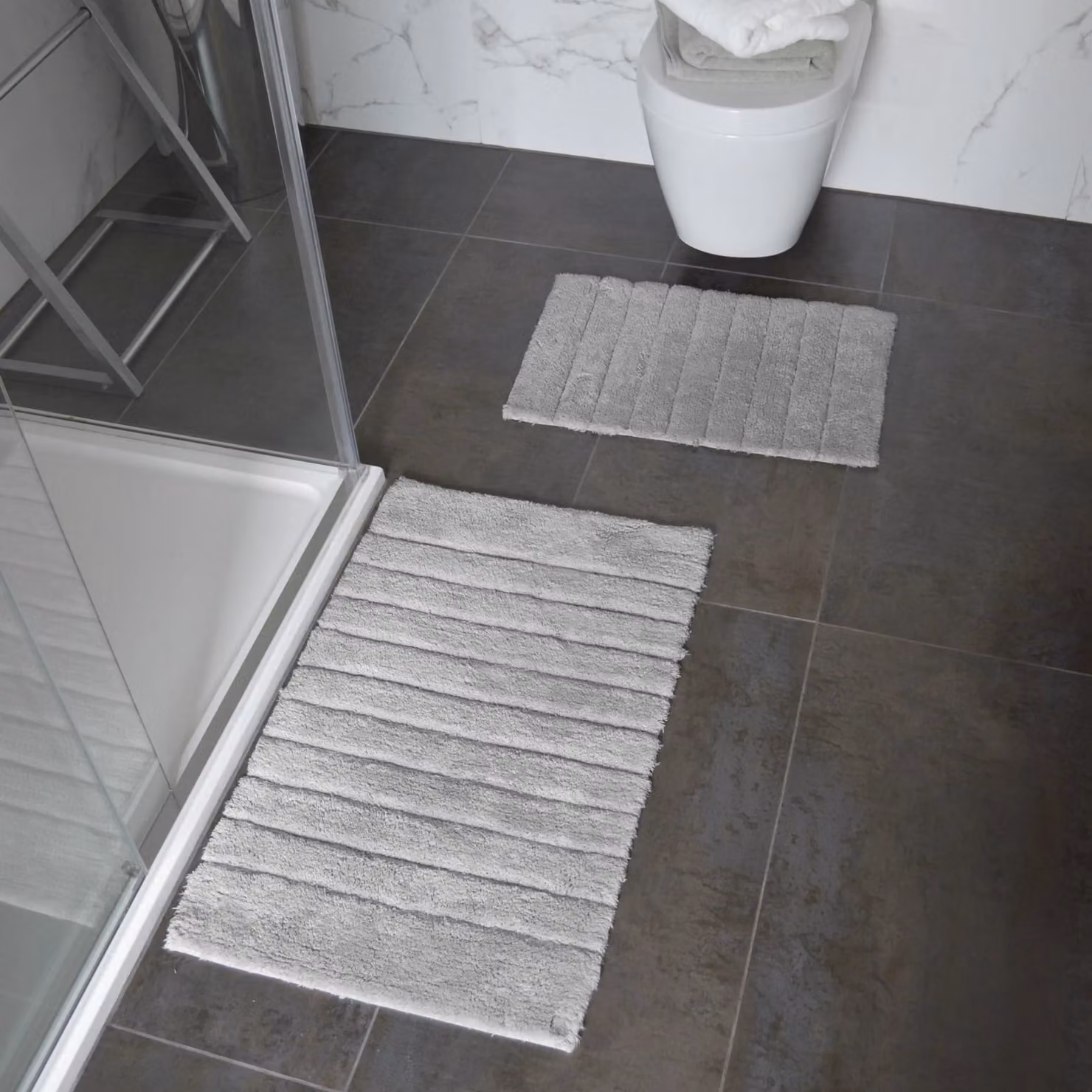 Allure Bath Fashions Ribbed Two Piece Cotton Bath Mat Set in Grey – 3