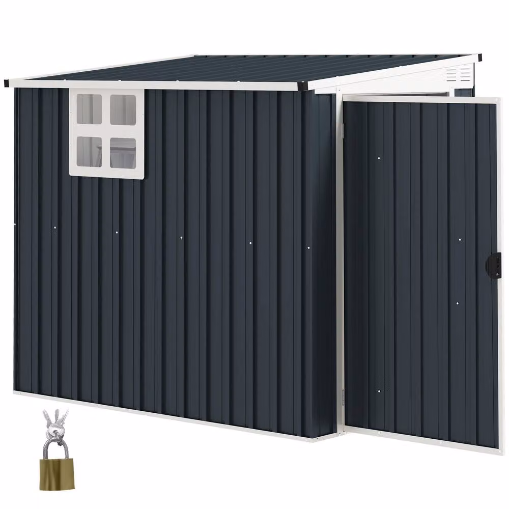 Rolipo Metal Pent Garden Shed with Window and Lockable Door, Dark Grey, W/D/H: 121.92 x 117.0 x 182.88 cm – 2