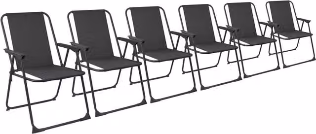 Harbour Housewares Pack of 6 Folding Metal Beach Chairs with Armrests in Black