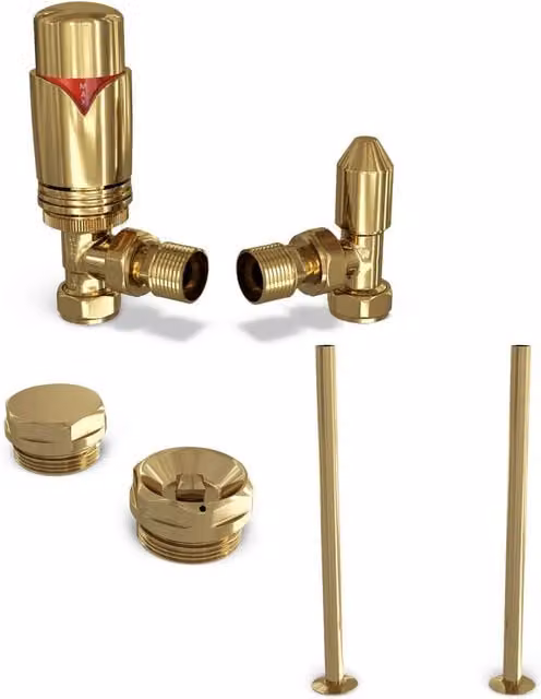 Derry Bold Polished Brass Thermostatic Radiator Valve Angle Installation Kit 1/2 inch