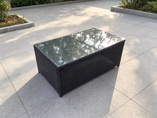 Fimous Modern Black Rattan Oblong Rectangular Coffee Table with Glass and Metal Top – 3
