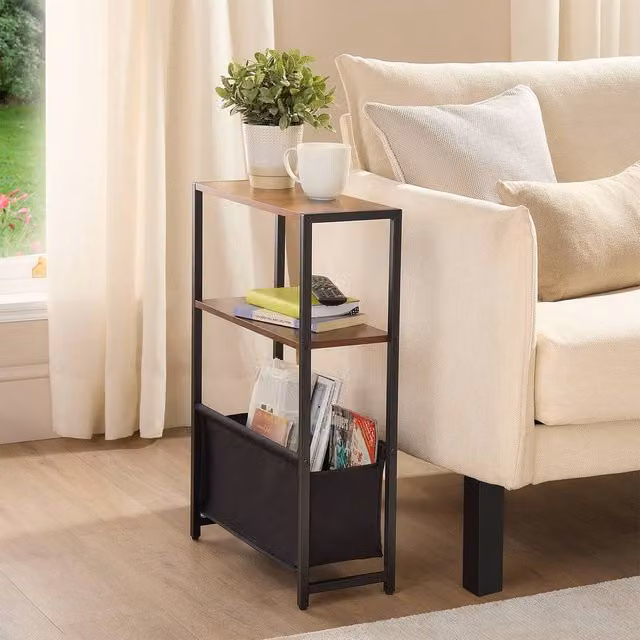 Coopers of Stortford Slim Side Table with Storage Basket in Black or Brown, H: 66 cm, W: 43.6 cm