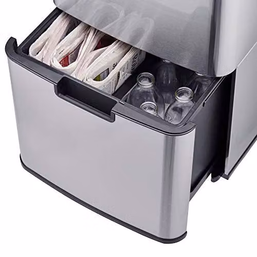 Cooks Professional 75L Recycling Sensor Bin with Dual Compartments and Removable Food Caddy in Silver – 5