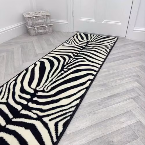runrug Zebra Print Hallway Runner Rug in White, W: 60 cm, L: 240 cm – 5