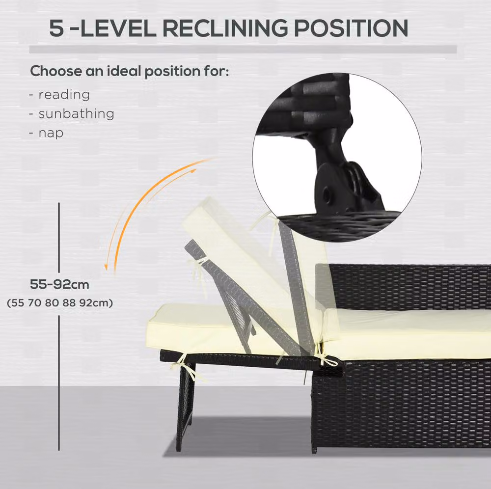 STILVORA 5 Piece Sun Lounger Set with Footstools and Side Table in Black – 5