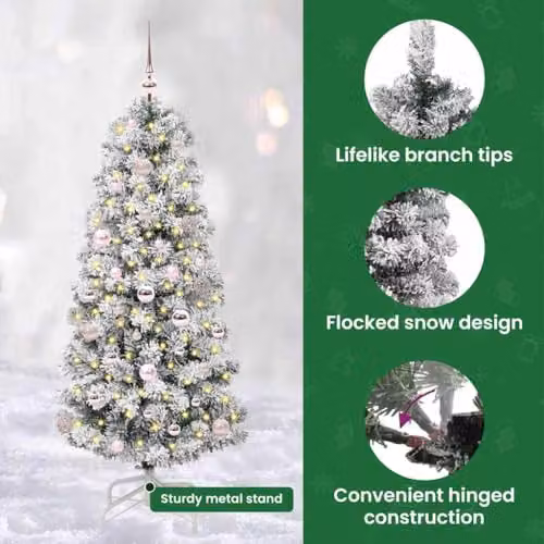 vidaXL Artificial Hinged Christmas Tree in Green and White, Height: 150 cm – 5
