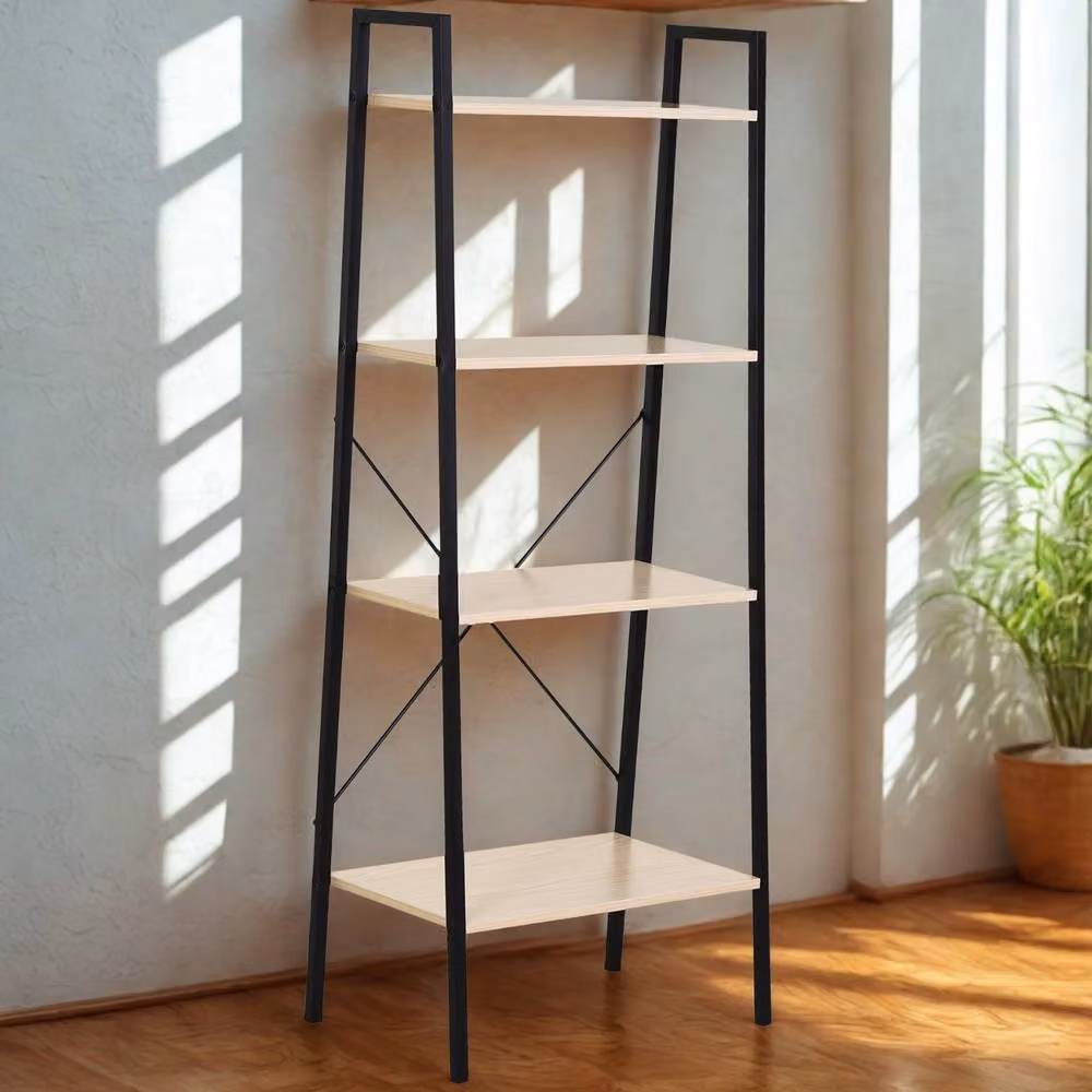 Pirlo Plush 4 Tier Freestanding Ladder Shelf for Living Room Storage, Beige, W: 37.5 cm, D: 37.5 cm, H: 145 cm – 3