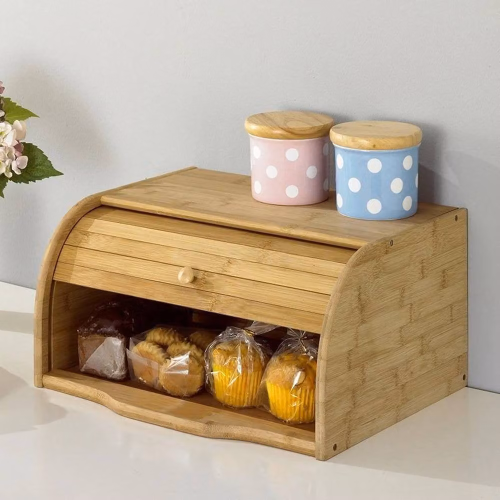 Kelvenix Brown Bamboo Kitchen Food and Cake Loaf Storage with Roll Front, W/D/H: 40.0 x 17.3 x 0.6 cm – 3