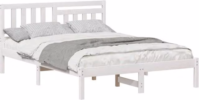 Berkfield Home Modern White Solid Pine Wood Bed with Headboard W/D/H: 140 x 190 cm – 1