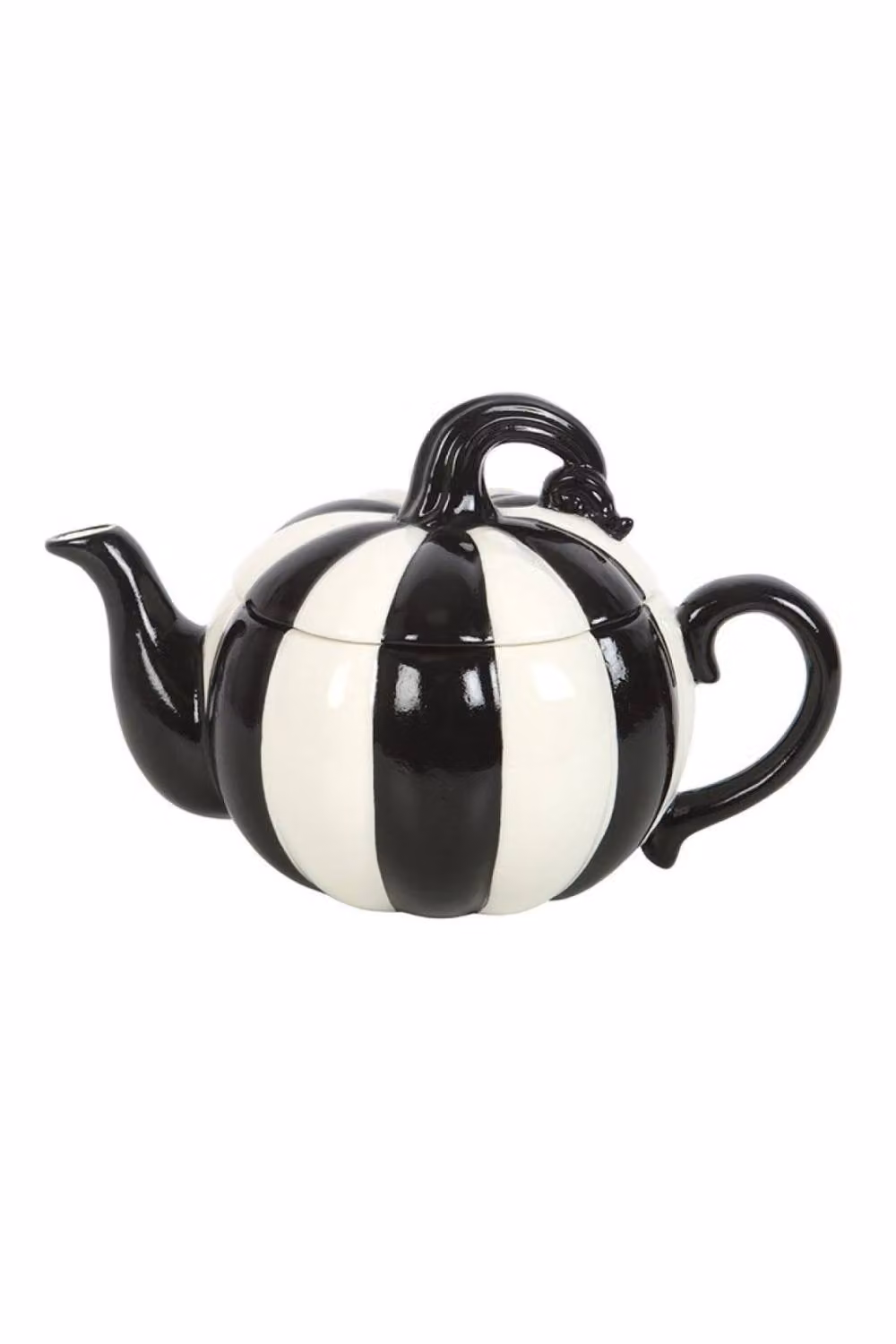KDMD Black and White Striped Ceramic Pumpkin Teapot, 500ml – 2