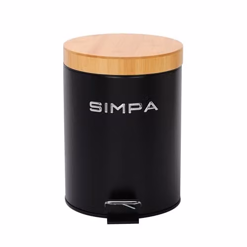 Simpa 5L Black Slim Soft-Closing Pedal Dustbin with Bamboo Lid – 1