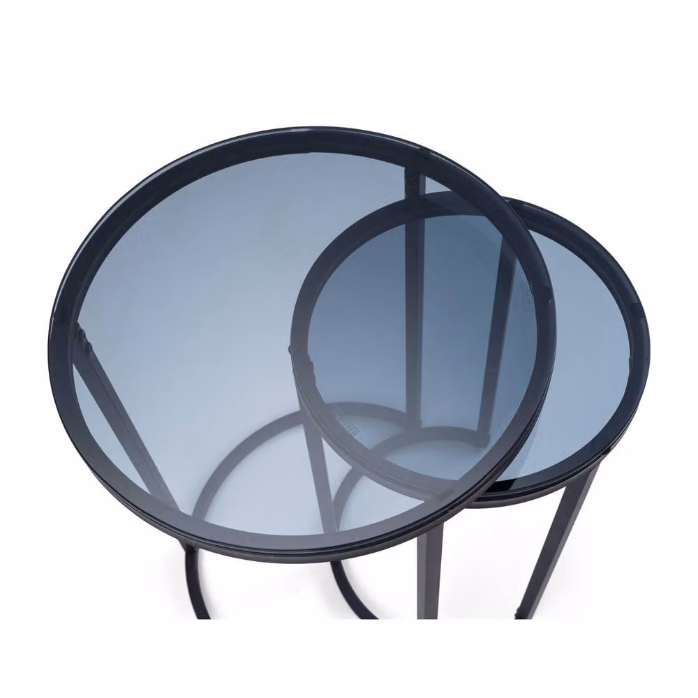 Cheshire Stirling Round Nesting Side Tables in Smoked Glass and Black – 4
