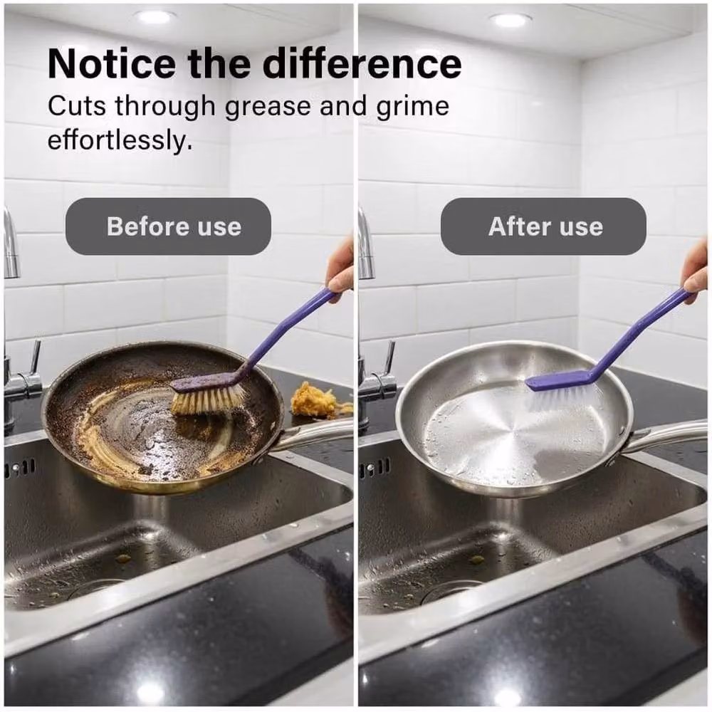 NESTLUNE 3-Piece Multicolour Washing Up Brushes with Non-Slip Grip and Built-in Scraper – 3