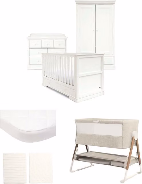 Mamas & Papas Oxford Nursery Bundle with Lua Bedside Crib, 6 Piece, White