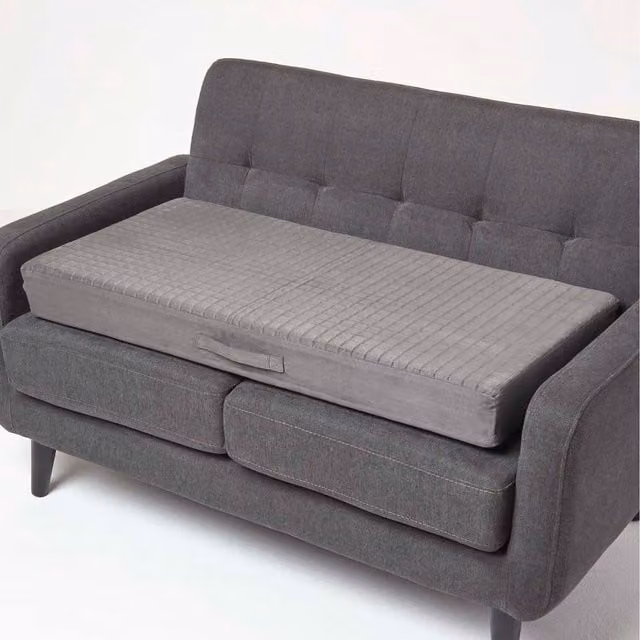 Homescapes Grey Striped Quilted Polyester 2 Seater Orthopaedic Booster Cushion Cover