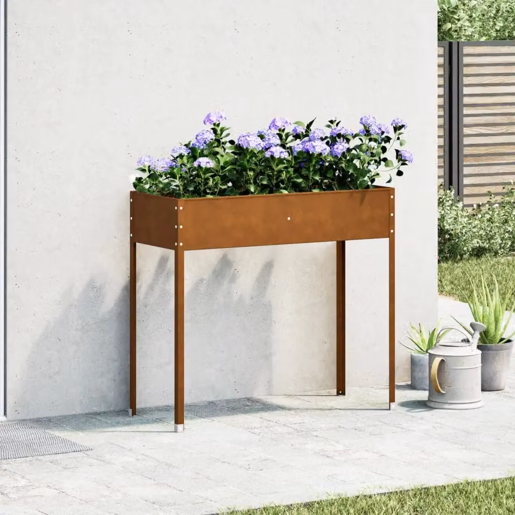Berkfield Brown Weathering Steel Garden Planter Tub W: 100.5 cm, D: 40.5 cm, H: 90 cm – 2