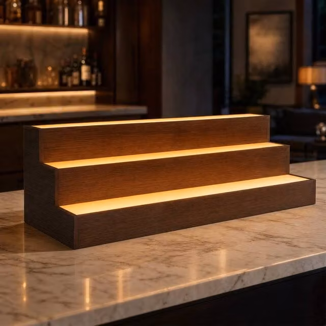 STILVORA Brown Wood Bottle Display Shelf with Integrated LED Lighting – 1
