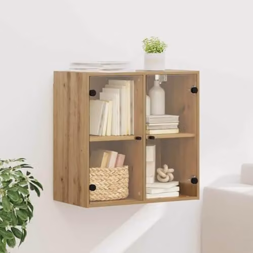 vidaXL Wall Cabinet in Oak with Glass Doors, W/D/H: 68 x 37 x 68.5 cm – 2