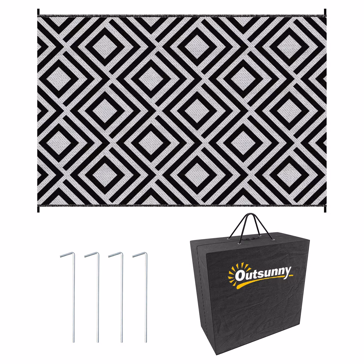 OUTSUNNY Reversible Waterproof Outdoor Garden Rug in Black, W/D: 180 x 274 cm – 2