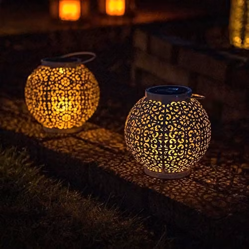 ValueLights Solar White Sphere Hanging Garden Lanterns, Set of 2