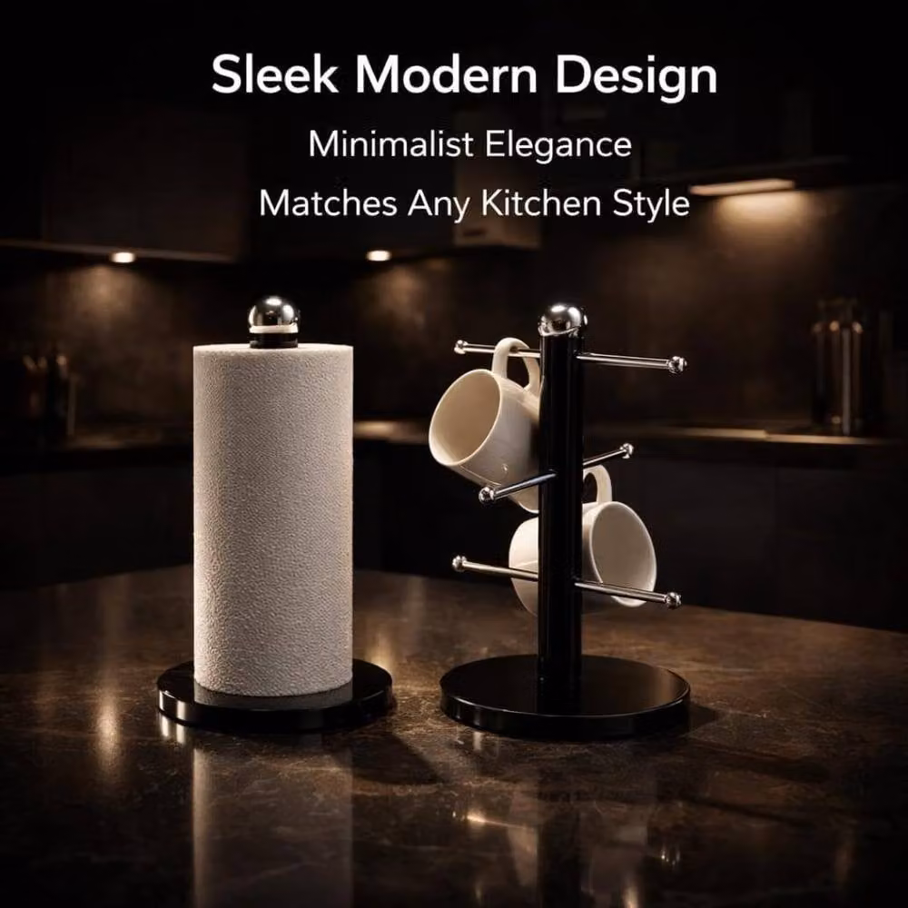 Mantraraj Black Metal Mug Cup and Towel Tissue Holder Set of 2 – 1