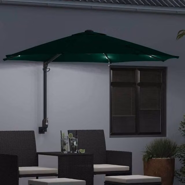 Berkfield Home Green Wall-mounted Garden Parasol with LEDs, W/D/H: 248 x 270 x 148 cm – 1