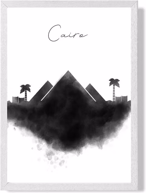 ARTZE Cairo Watercolour Skyline City Framed Print, Black and White, A3