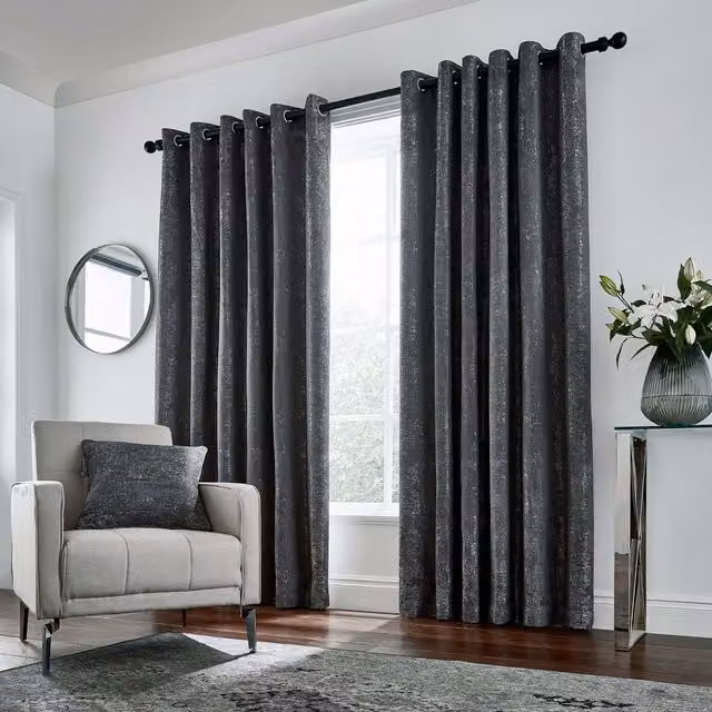 Helena Springfield Roma Woven Lined Eyelet Curtains in Grey, Width: 228 cm, Height: 183 cm – 4
