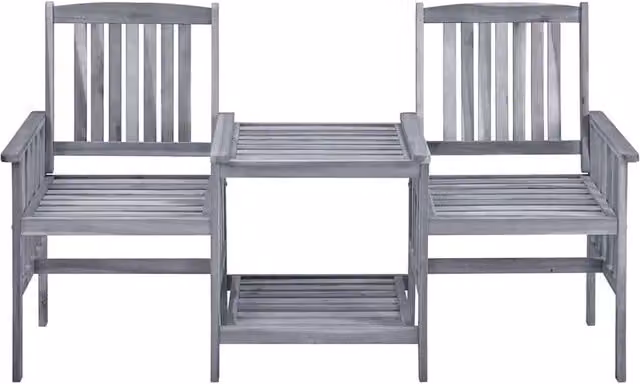 Berkfield Home Grey Solid Acacia Wood Garden Chairs with Tea Table, W/D/H: 159 x 61 x 92 cm – 1