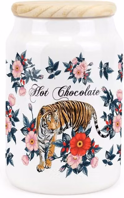 Purely Home Floral Tiger Ceramic Hot Chocolate Storage Canister in Pink and White