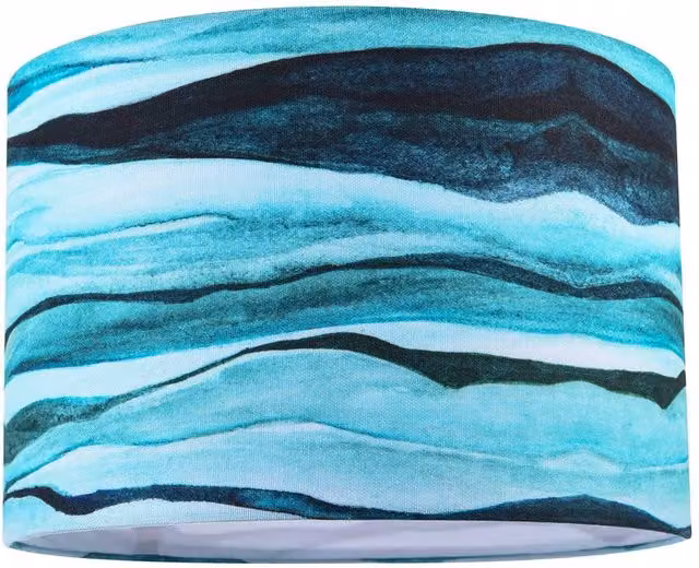 Happy Homewares Sea Waves Drum Lamp Shade in Teal Duck Egg and Navy Blue, Diameter: 30.48 cm