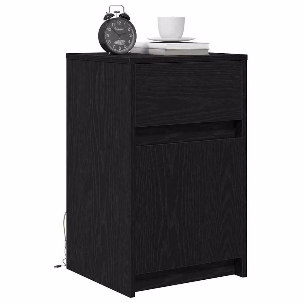 Berkfield Home Modern Black Oak Bedside Cabinet with Integrated Lighting, W/D/H: 38 x 34 x 61 cm – 3