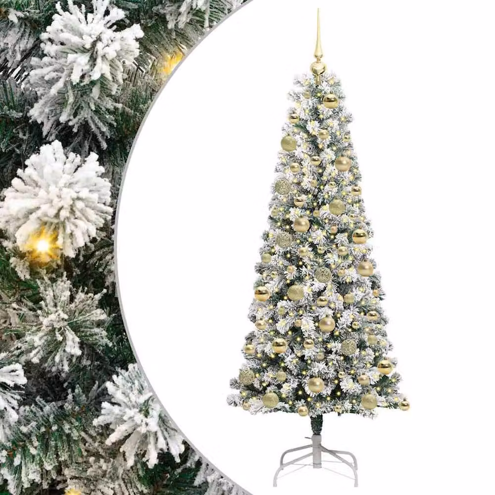 Berkfield Home Artificial Hinged Christmas Tree in Green and White, Height: 180 cm – 2