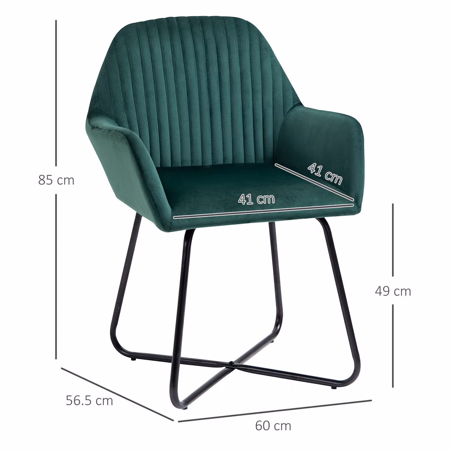 HOMCOM Modern Green Velvet Upholstered Accent Armchair with Metal Base – 3