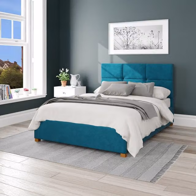 Aspire Modern Upholstered Velvet Ottoman Storage Bed in Petrol Green, W/D/H: 120 x 200 cm