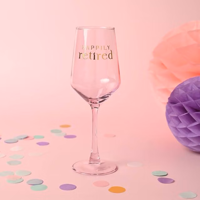 Confetti Happily Retired Wine Glass in Clear and Gold