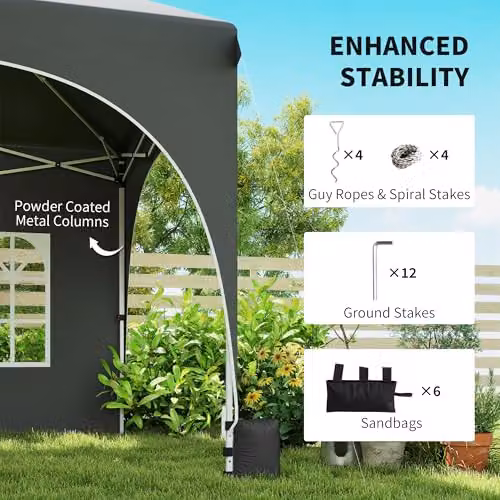 Outsunny Pop Up Gazebo with Gable and Windows, Dark Grey, W: 300 cm, D: 315 cm, H: 300 cm – 3