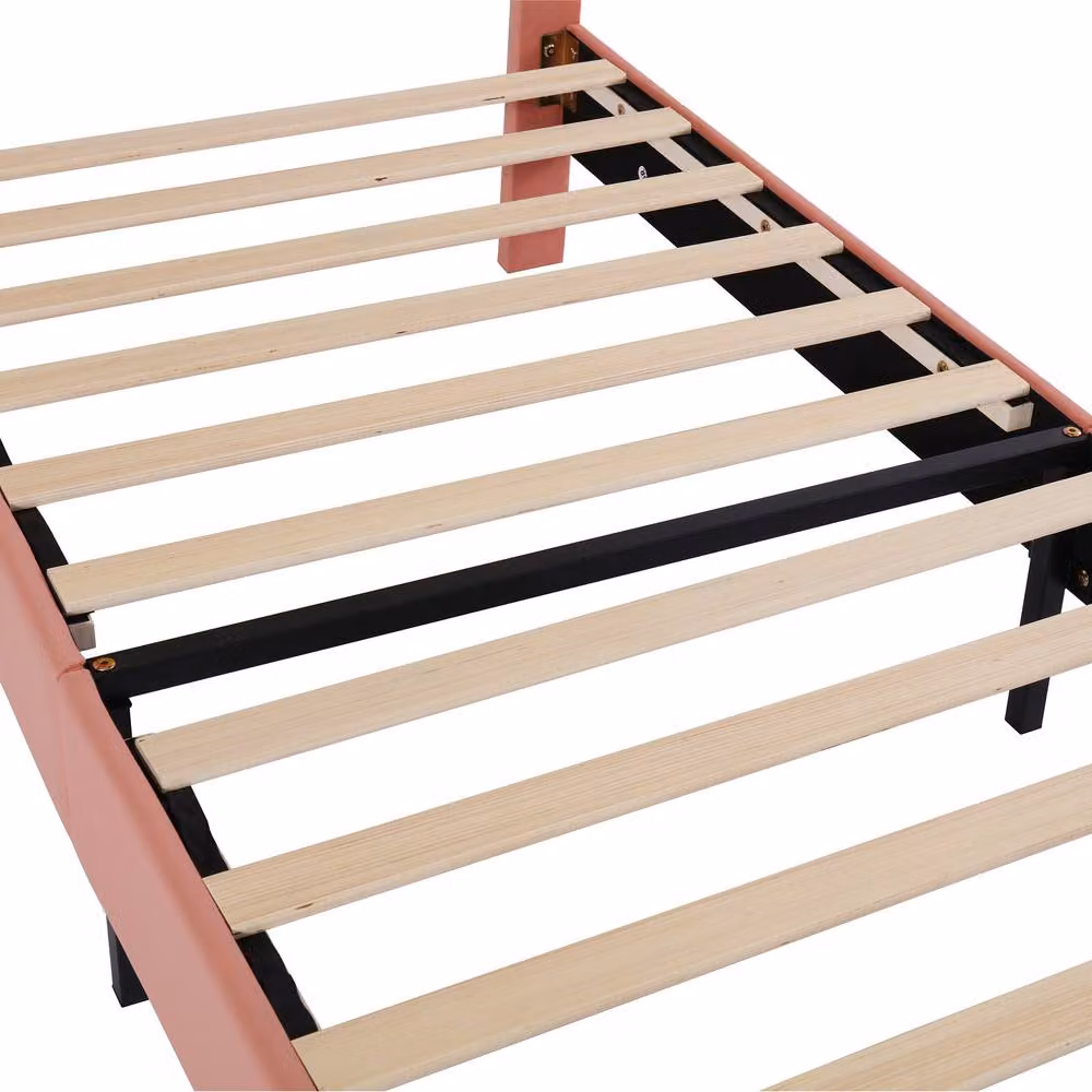 Direct Wicker Pink Velvet Upholstered Single Bed with Slatted Frame and Headboard, W/D/H: 90 x 200 cm – 3