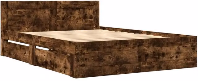 Berkfield Home Durable Bed Frame with Headboard and Drawers in Smoked Oak Brown, W/D/H: 140 x 200 x 69 cm