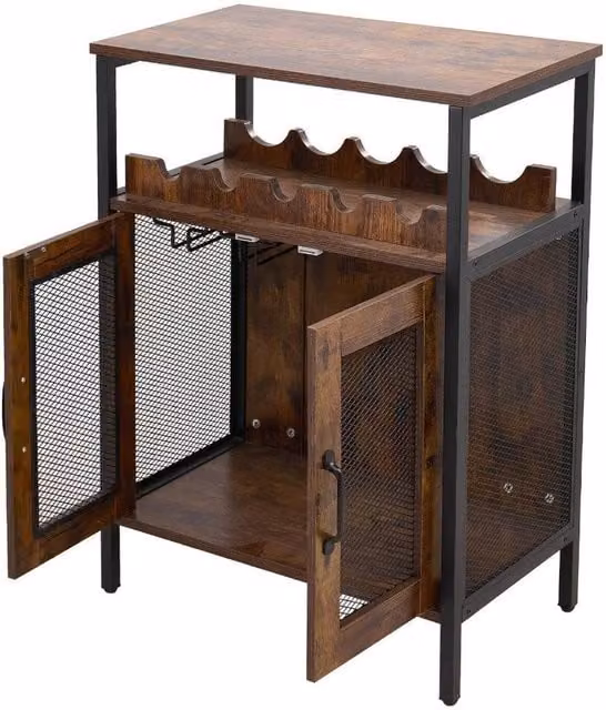 KORVIXA Industrial Rustic Wood and Metal Sideboard Cabinet in Brown W/D/H: 100 x 100 x 100 cm