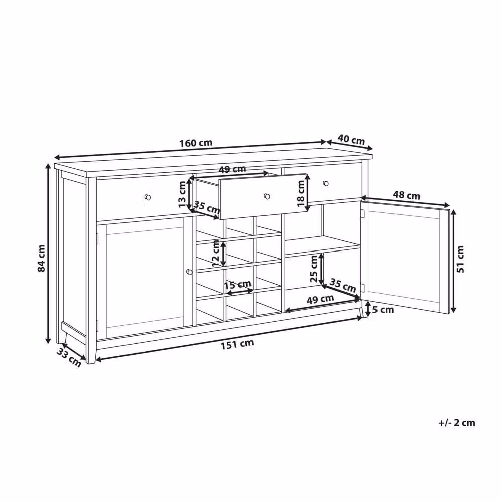 Wyld and Coco White MDF Sideboard with 2 Doors, Drawers and Wine Rack, W: 160 cm, D: 40 cm, H: 84 cm – 2