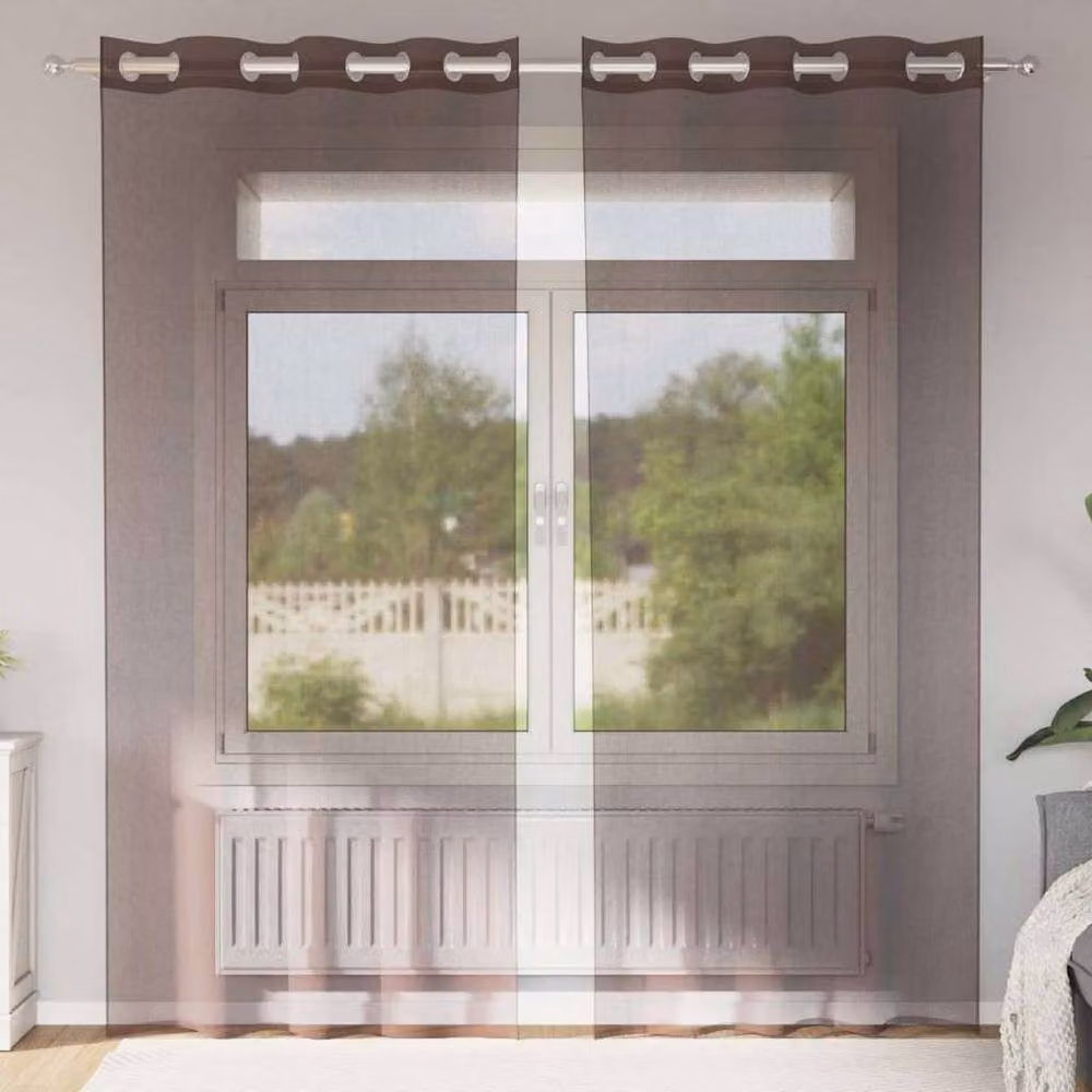 Berkfield Home Brown Voile Fabric Panel Curtains with Eyelets, 2 Pack, W: 140 cm, H: 245 cm – 2